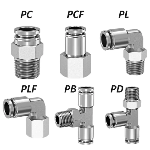 Пневматический фитинг, тип PC/PCF/PL/PLF/PB/PD, диаметр 4-12 мм