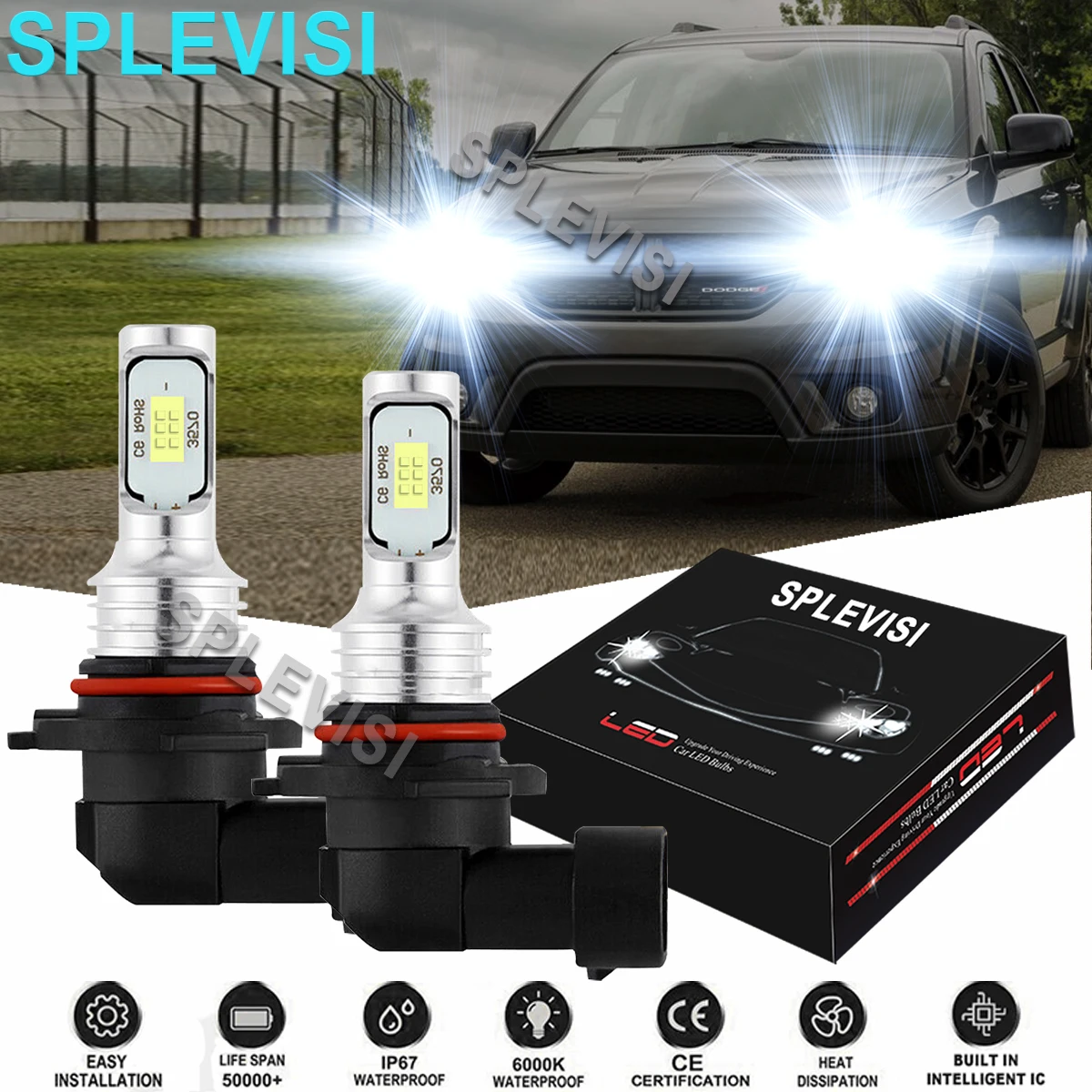 2PCS Car LED Headlight High Beam Bulbs 6000K White Fit For Dodge Journey 2009-2019 Dodge Charger 2011-2014 Durango 2011-2013