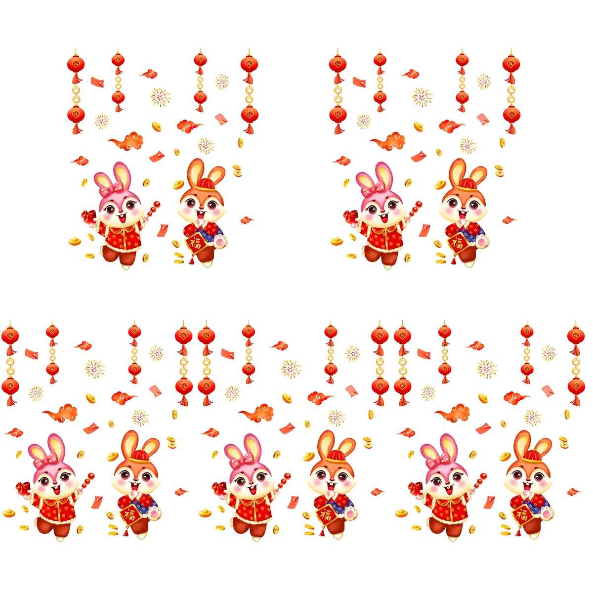 

10 Sheets Self-adhesive Festival Rabbit Lantern Auspicious Wall Stickers DIY Window Stickers Rabbit Festival Decal