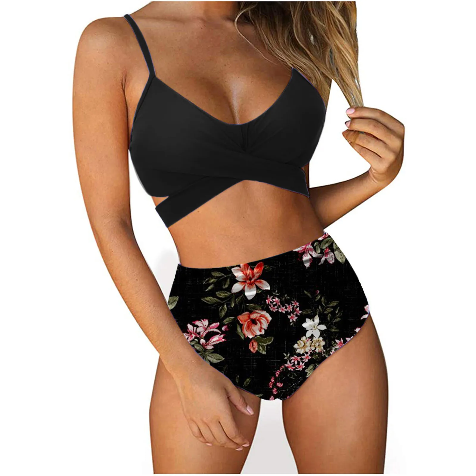 

Women Bikini Set Color Print High Waisted Swimsuit Bandage Split Push Up Two Piece Beachwear Swimwear Strój Kąpielowy Damski