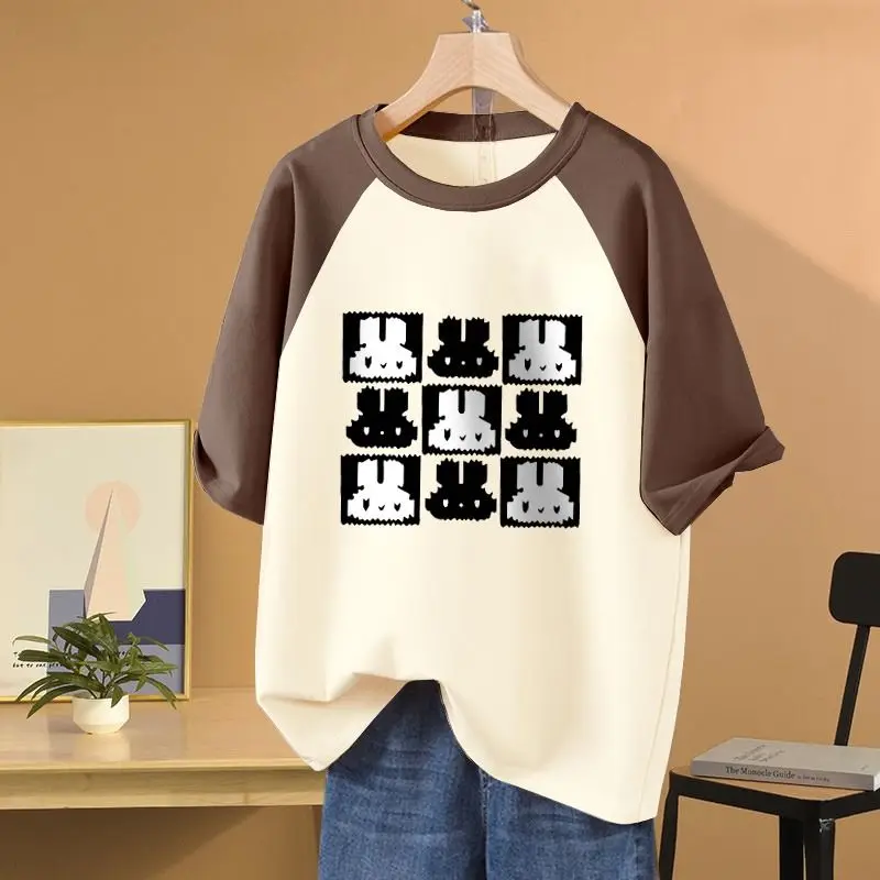 

Хлопковая футболка большого размера с коротким рукавом реглан Женский дизайн чувственный нишевый Американский Ретро пухлый Топ для девушек модный стройнящий Топ