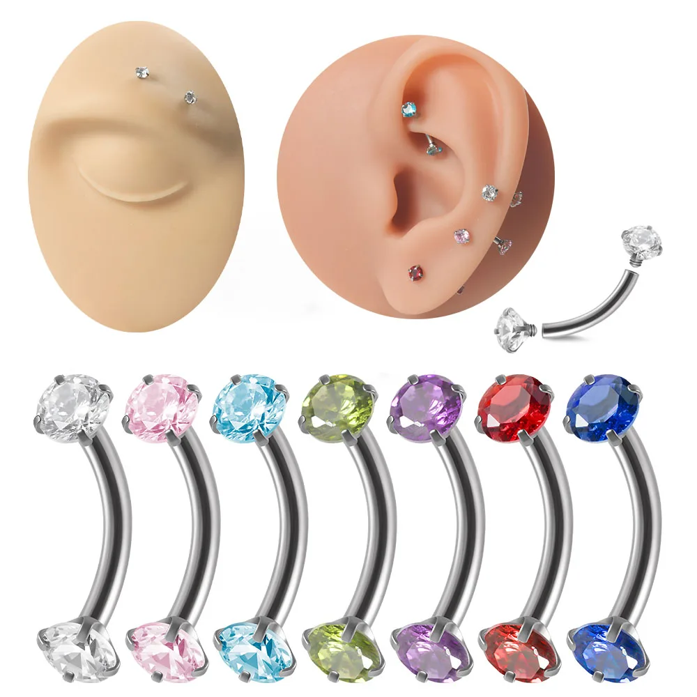 

1/2Pc Steel Eyebrow Piercing Curved Barbell Daith Stud Earring Helix Jewelry Rook Cartilage Tragus Earrings Eyebrow Labret Ring
