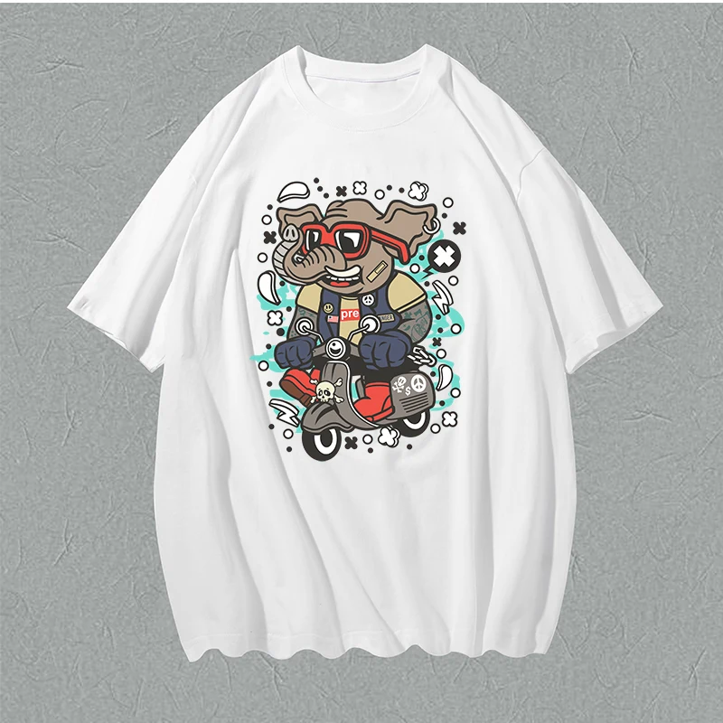 

Multicolour Elephant Bike Kpop Cyclisme Hipster Lovers T-Shirt Sailor Stylish Boys Party T Shirt