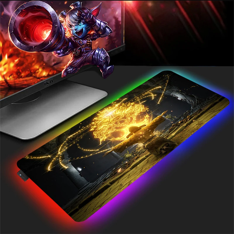 

RGB расширенный коврик, Elden Ring Mouse, игровой светодиодный настольный коврик, ПК Аксессуары для геймеров, коврик для мыши Xxl, большая защита клави...