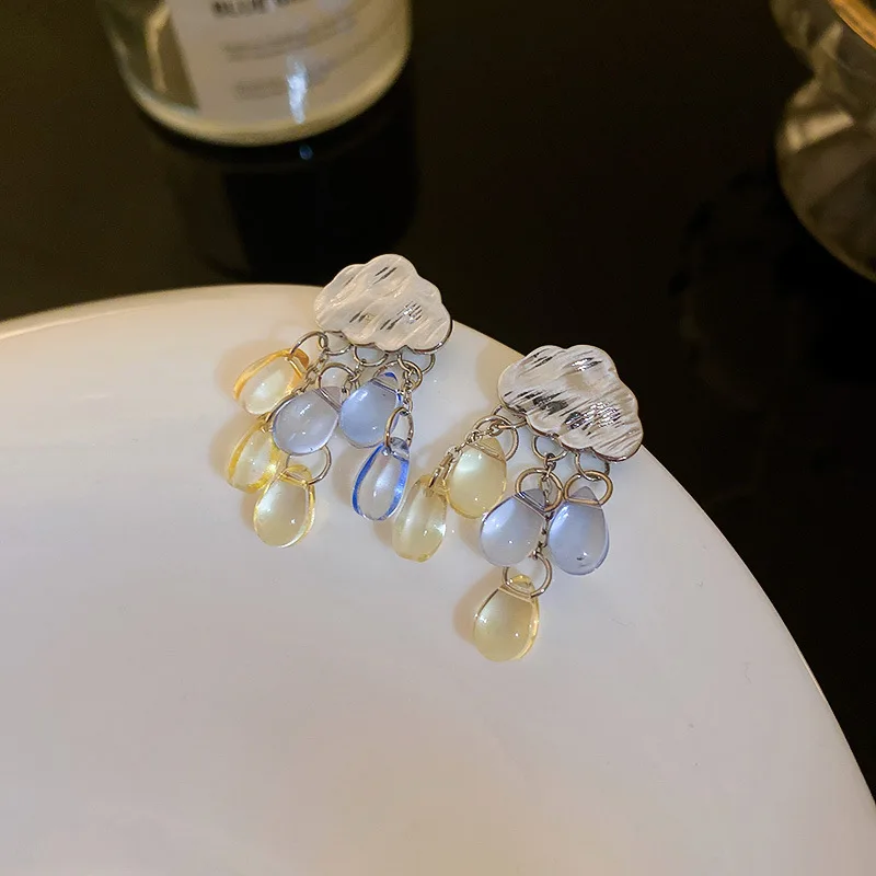 

Minar Korean Fashion Colorful Resin Cloud Tassel Earring for Women Femme Metallic Geometric Dangle Drop Earrings Fashion Jewelry