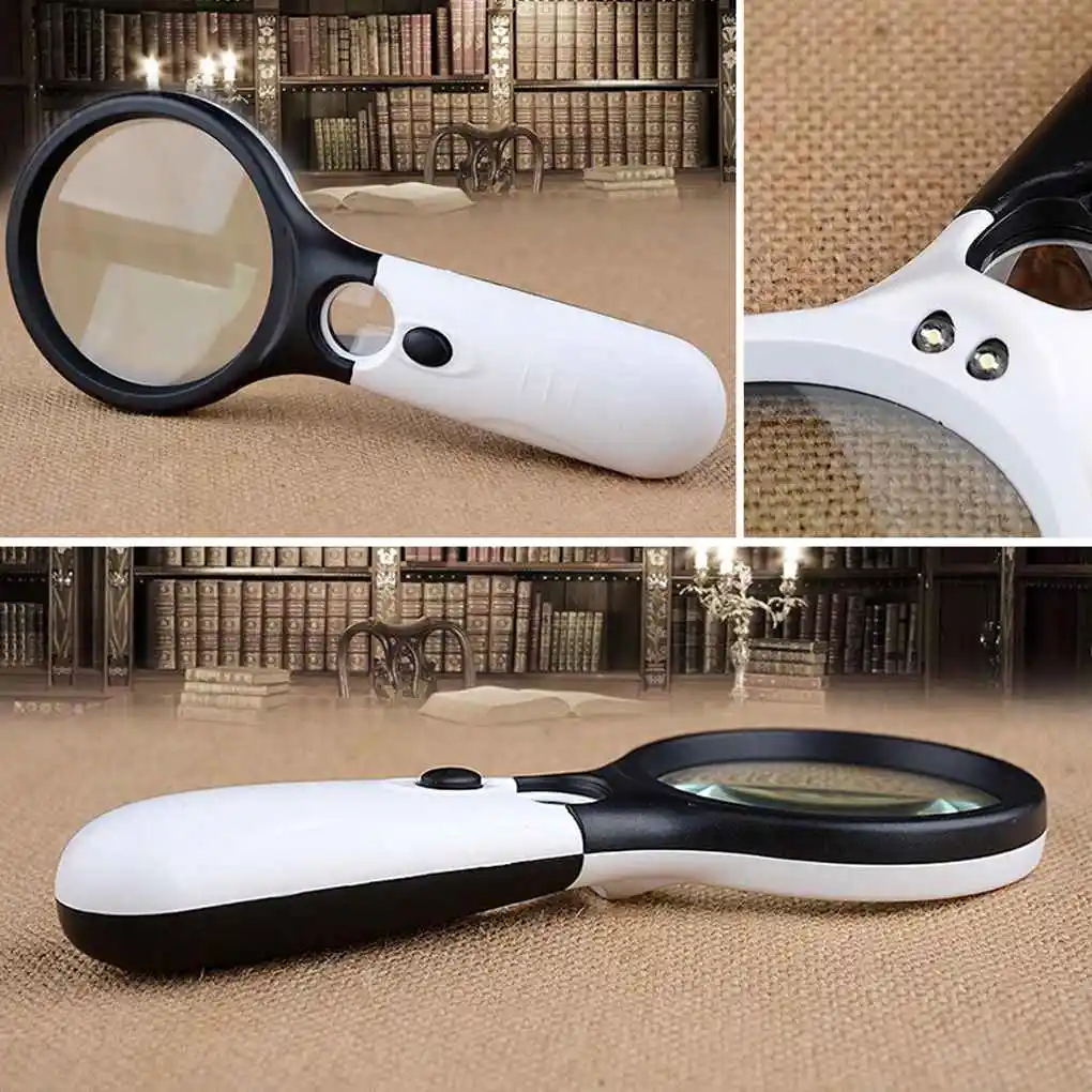 

LED Light 45X Magnifying Glass Lens Handheld Mini Pocket Microscope Reading Jewelry Loupe Glass