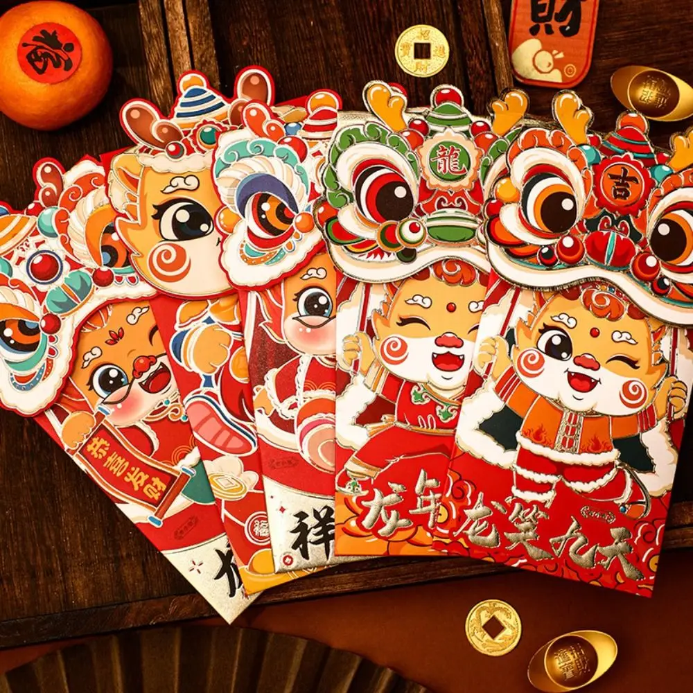 Новогодний Красный Конверт С Дизайном Дракона Пробуждение Льва Позолоченный