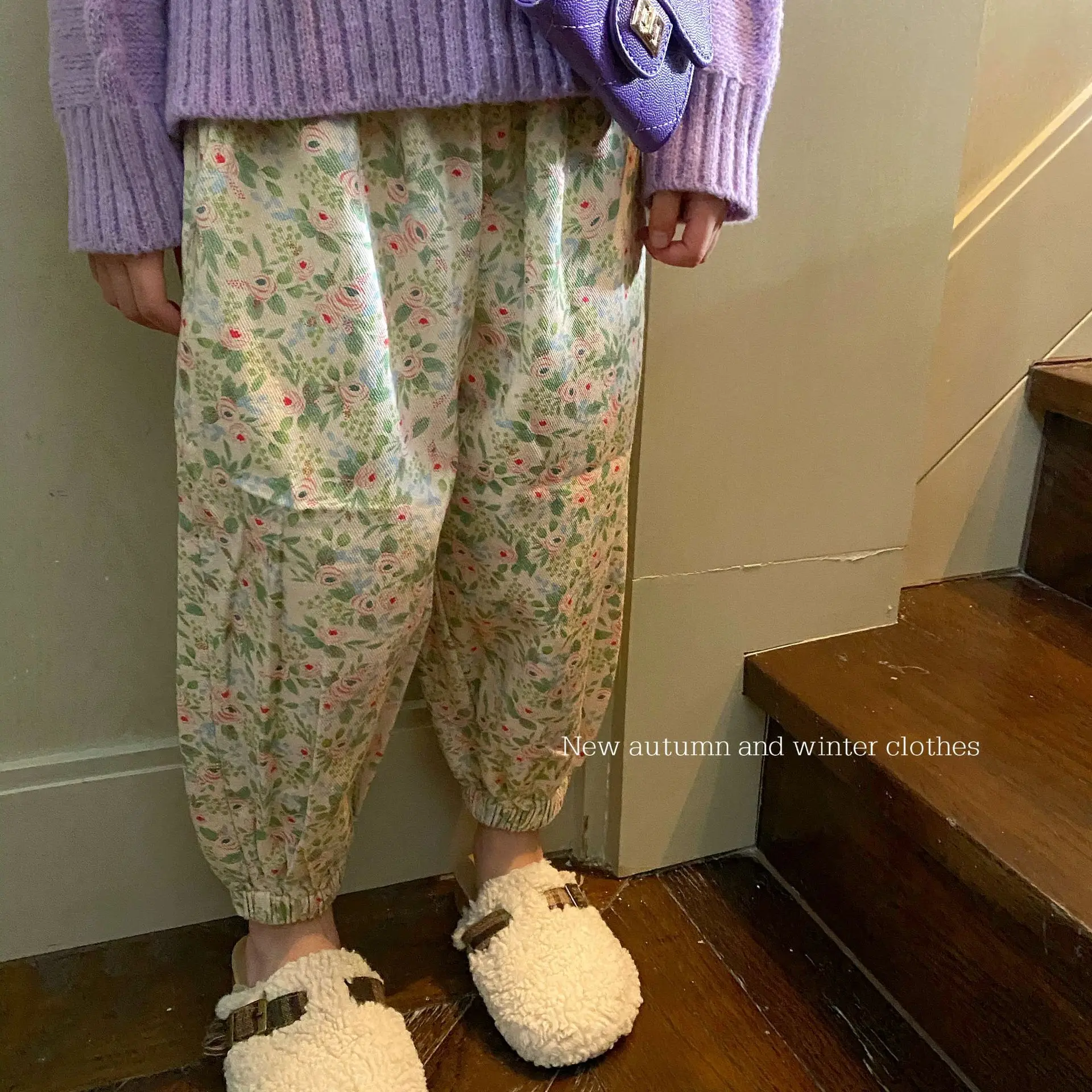 

Girls Print Trousers Elastic Waist Kids Clothes 2022 New Tousers Korean Version Girls Pants