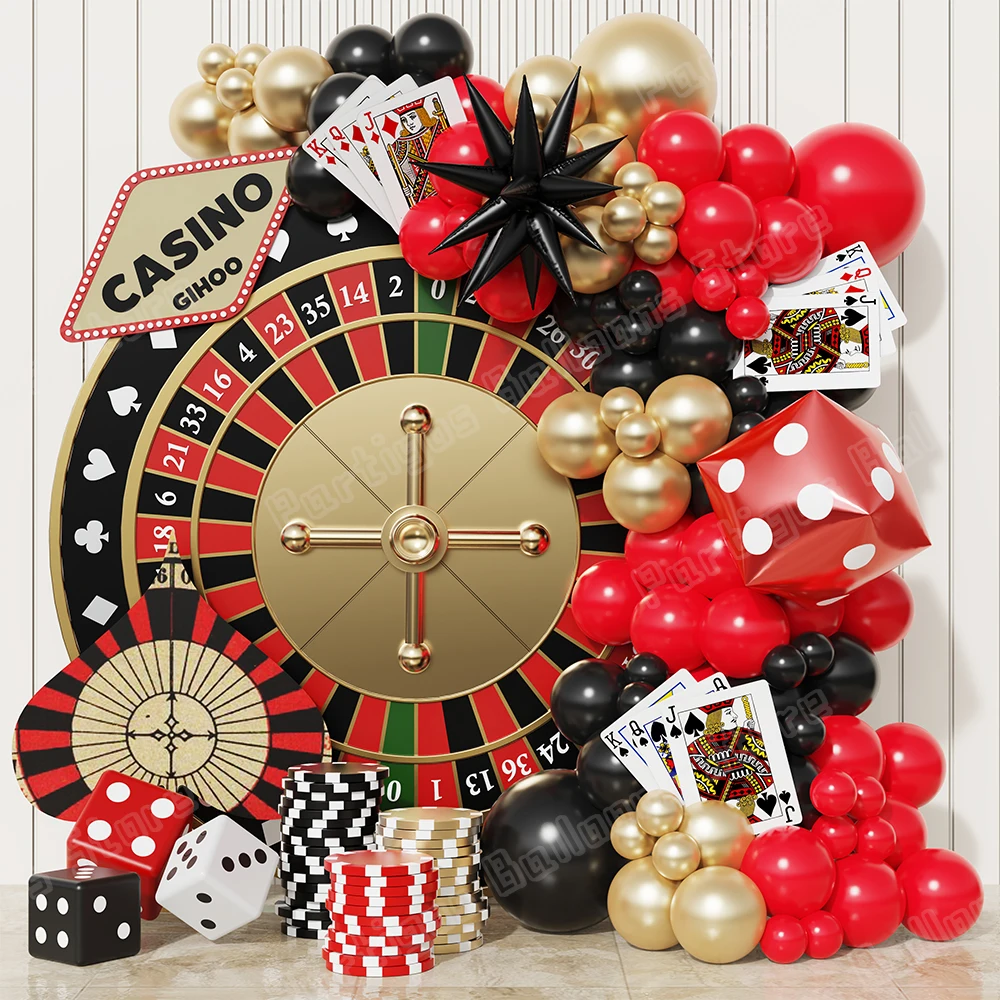 

101pcs Casino Party Decoration Balloon Garland Kit Dice Poker Black Red Gold Explosive Star Wedding Adult Birthday Party Decor