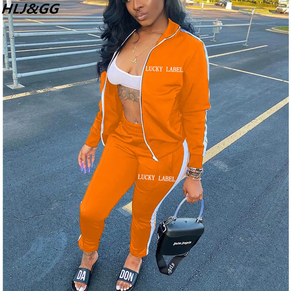 

Женский спортивный костюм HLJ & GG, повседневная кофта на молнии с длинным рукавом и штаны-джоггеры с вышивкой, осенний комплект из 2 предметов