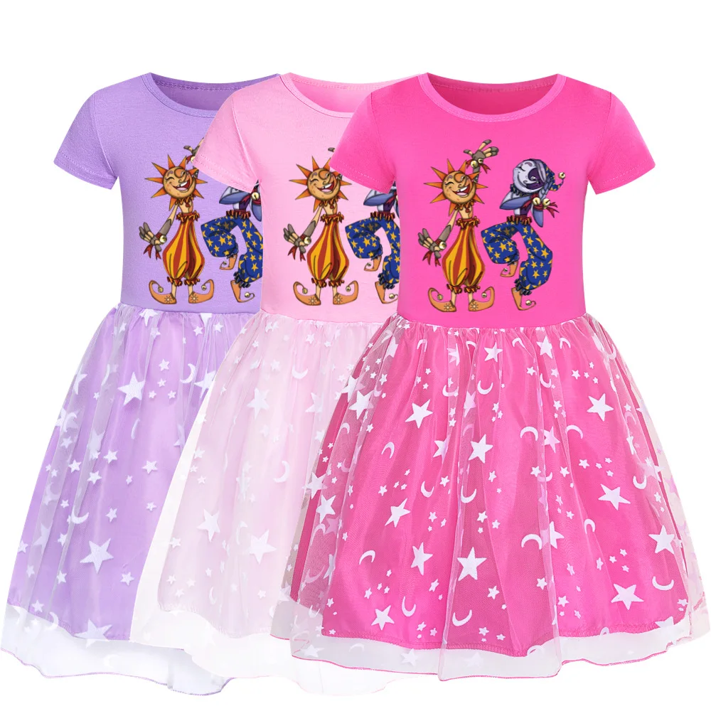 

Girls Tutu Dress New Sundrop FNAF Sun clown Princess Lace Costume Clothing Tshirts Dress Summer Kids Birthday Gift Party Dress