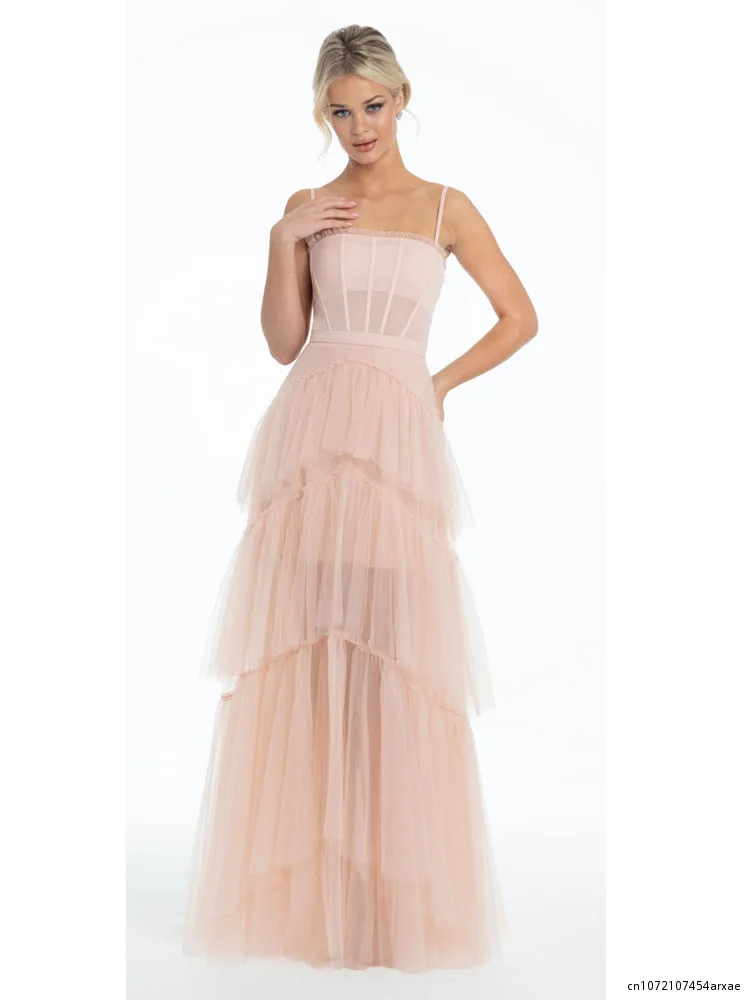 

Summer Prom Dresses For Women Cascading Ruffles Designer Slim Sexy Sling Long Dress Fashion Summer Mesh Party Puffy Dresses