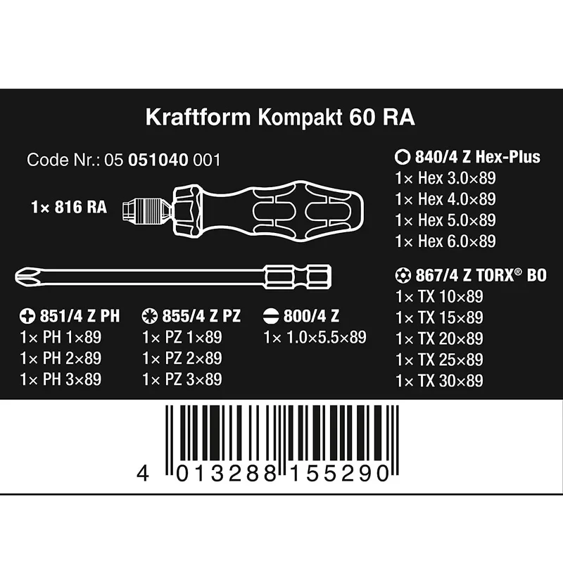 WERA 05051040001 Kraftform Kompakt 60 RA Сменная отвертка с храповым механизмом Тонкие зубы Изысканное качество изготовления (art.: 3920d052eaef7) - 3920d052eaef7