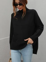 fashion women turtleneck knitted solid sweaters long sleeve o neck asymmetric slits pullover cardigan tops loose outerwear
