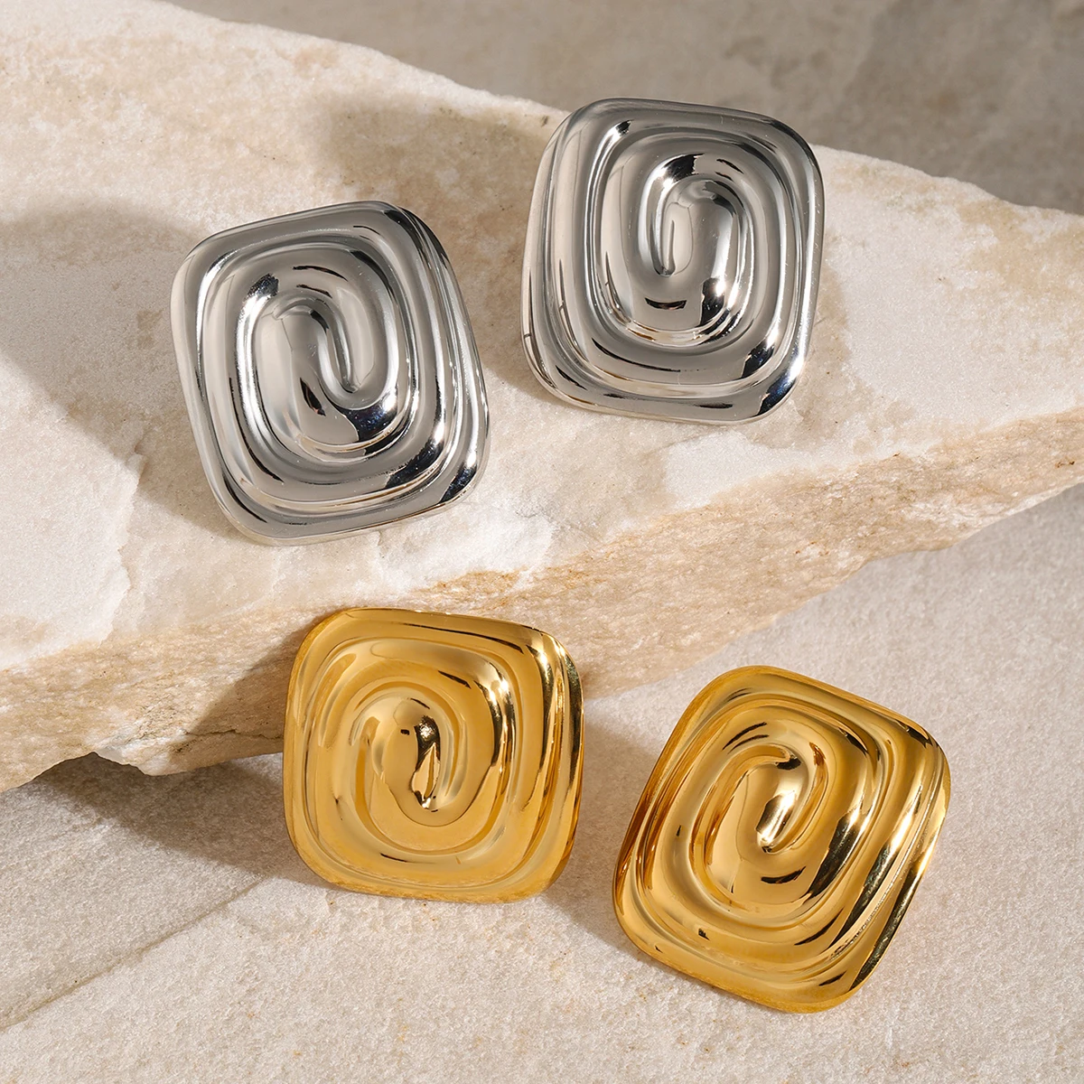 Прямоугольные спиральные серьги Yori из нержавеющей стали в форме вихре для