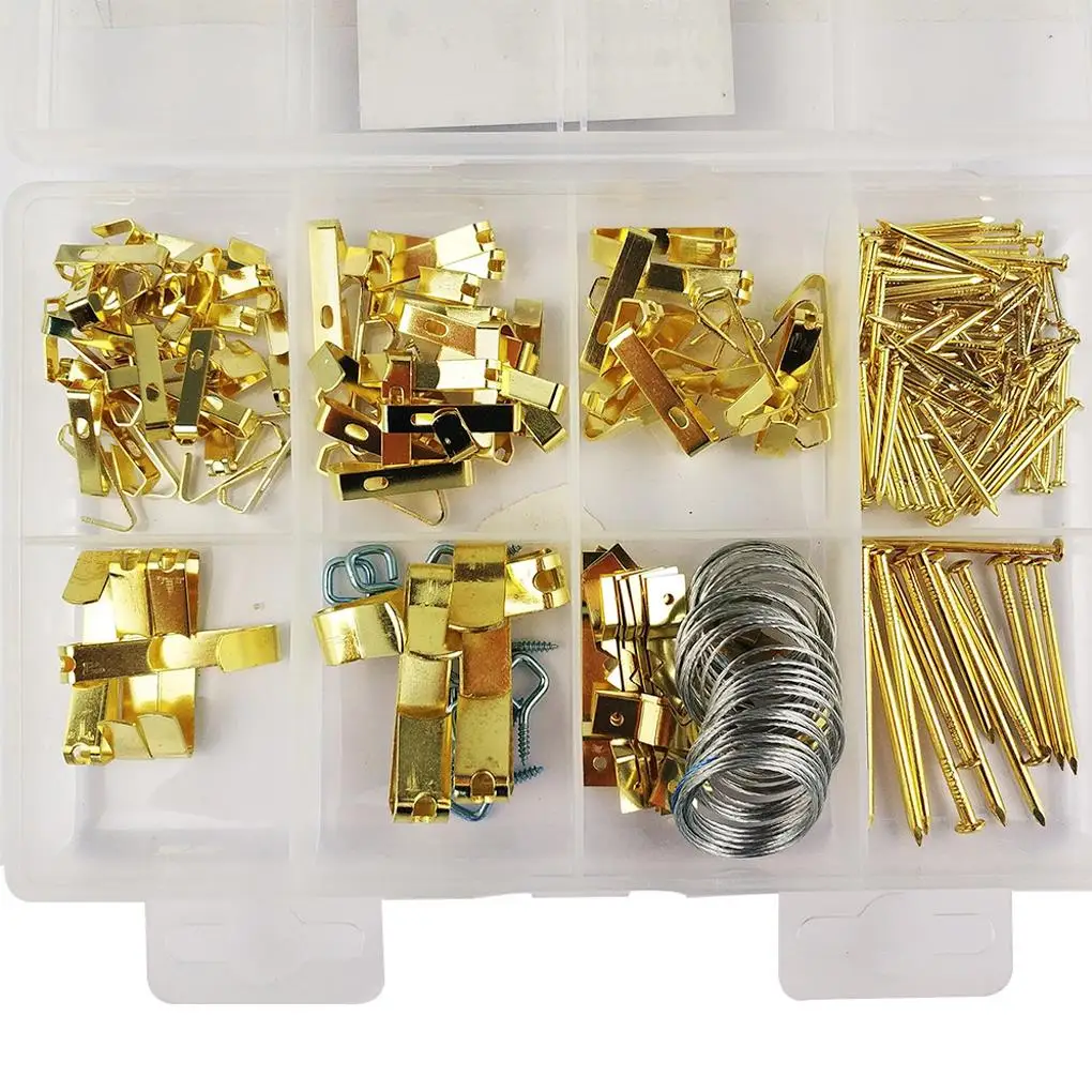 

Electroplated 200pcs Picture Hanging Kit Picture Frames Wall Mounting Hanging Metal Hooks Nails Hangers Kit Hanging Tools