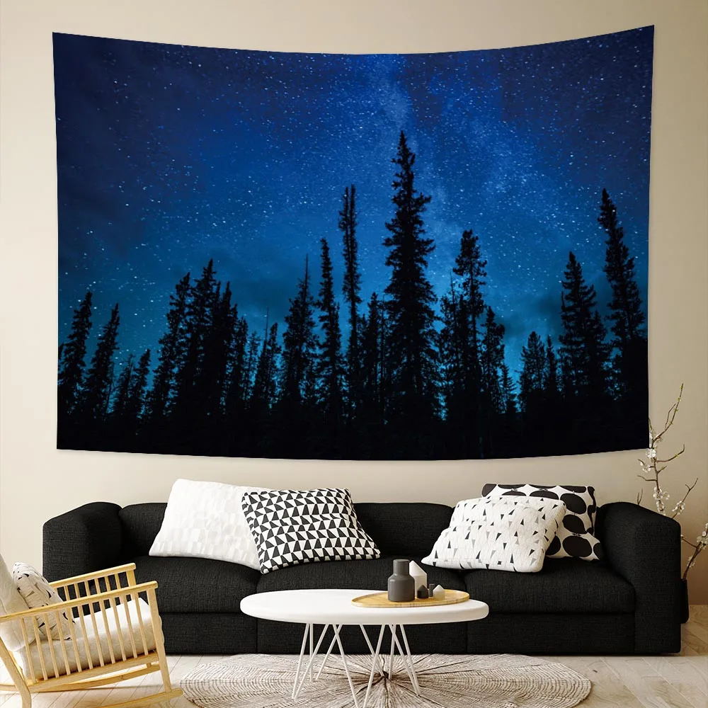 

Forest Tapestry Wall Hanging Psychedelic Trees And Stars Fabric Tapestry Home Decor Polyester Table Cover Forest Night Tapestry