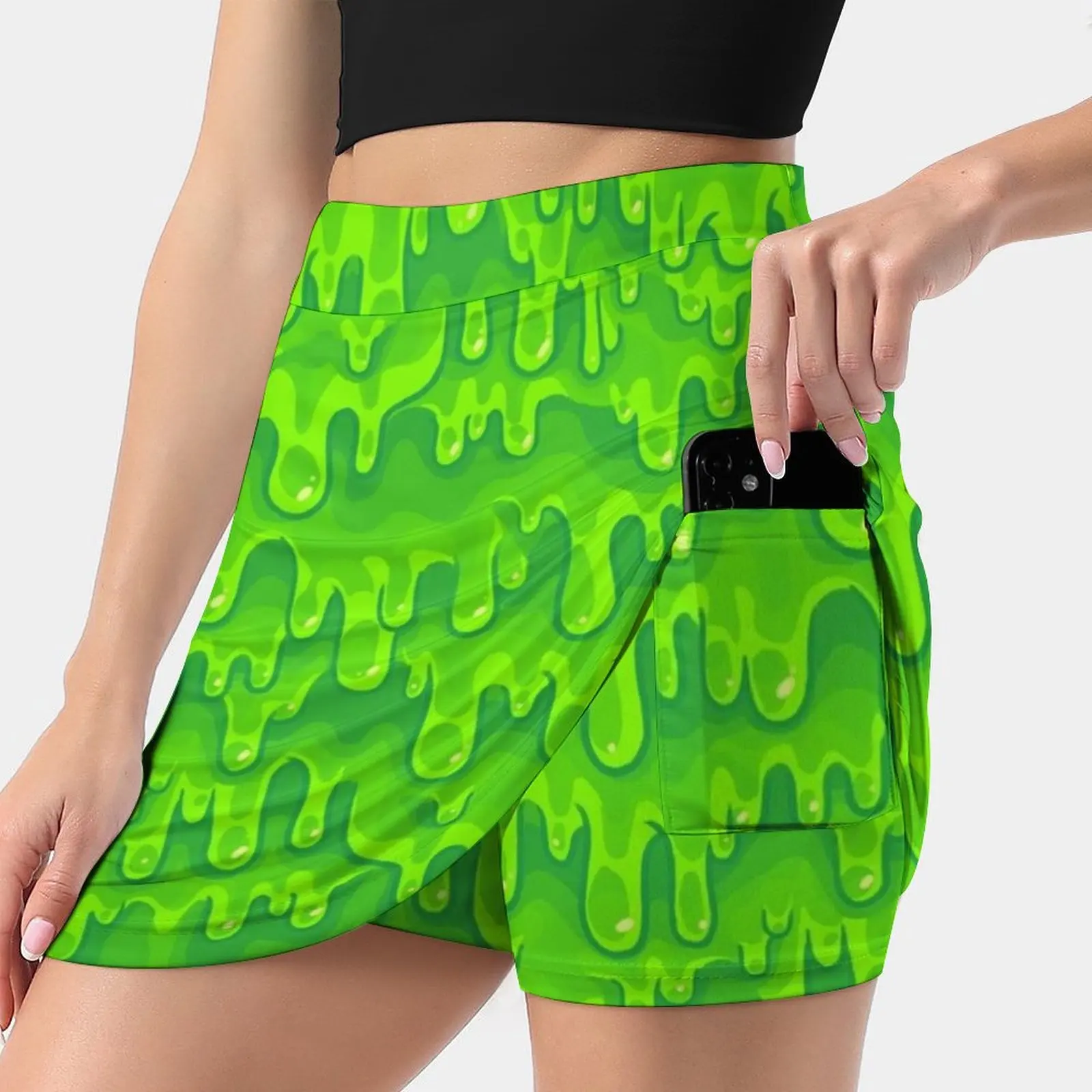 

Slimed Women's skirt With Hide Pocket Tennis Skirt Golf Skirts Badminton Skirts Running skirts Ooze Slime Gross Dripping Green