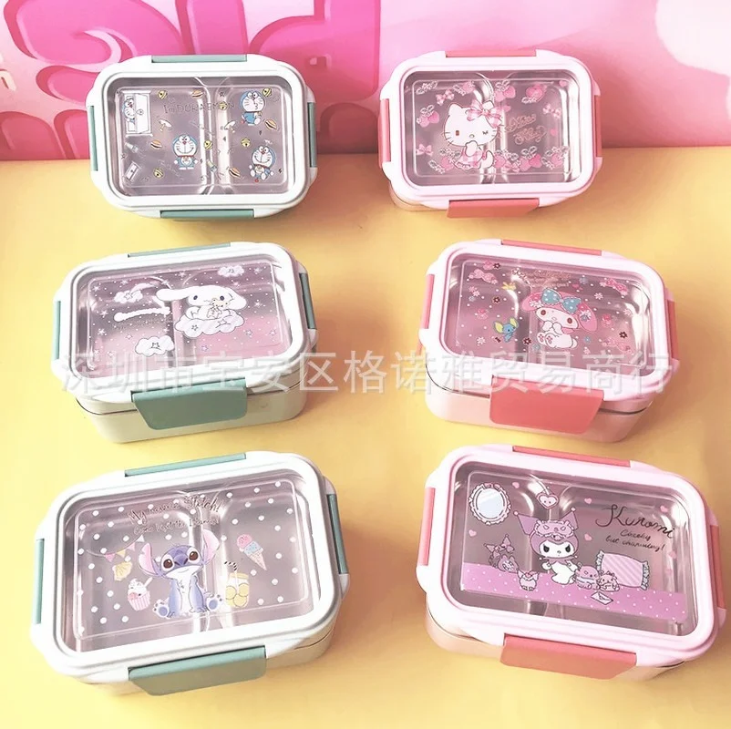 

Ланч-бокс с аниме My Melody Cinnamoroll Kuromi, двухслойный Ланч-бокс для студентов, офисных работников, антиожоговый разделенный изоляционный Ланч-бокс