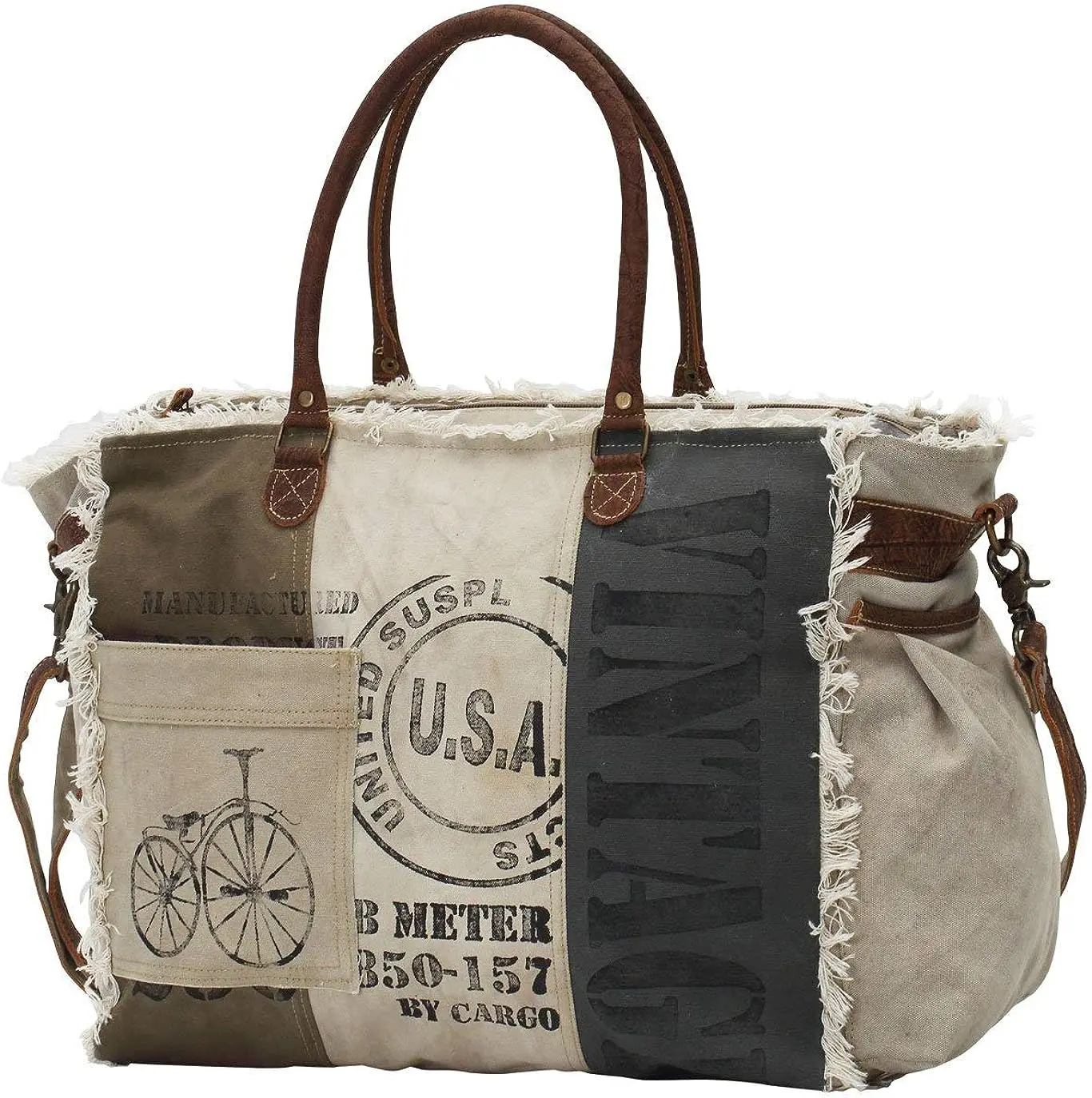 

Bags USA Stamped Upcycled Canvas Weekender Bag M-0751, Large, Multicoloured