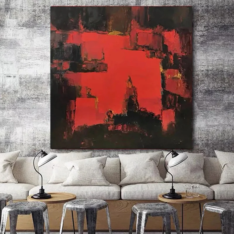 Ручная роспись Современная масляная живопись текстура красная черная Золотая