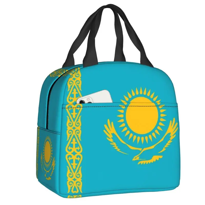 

Flag Of Kazakhstan Insulated Lunch Bag for Outdoor Picnic Leakproof Thermal Cooler Bento Box Women Children