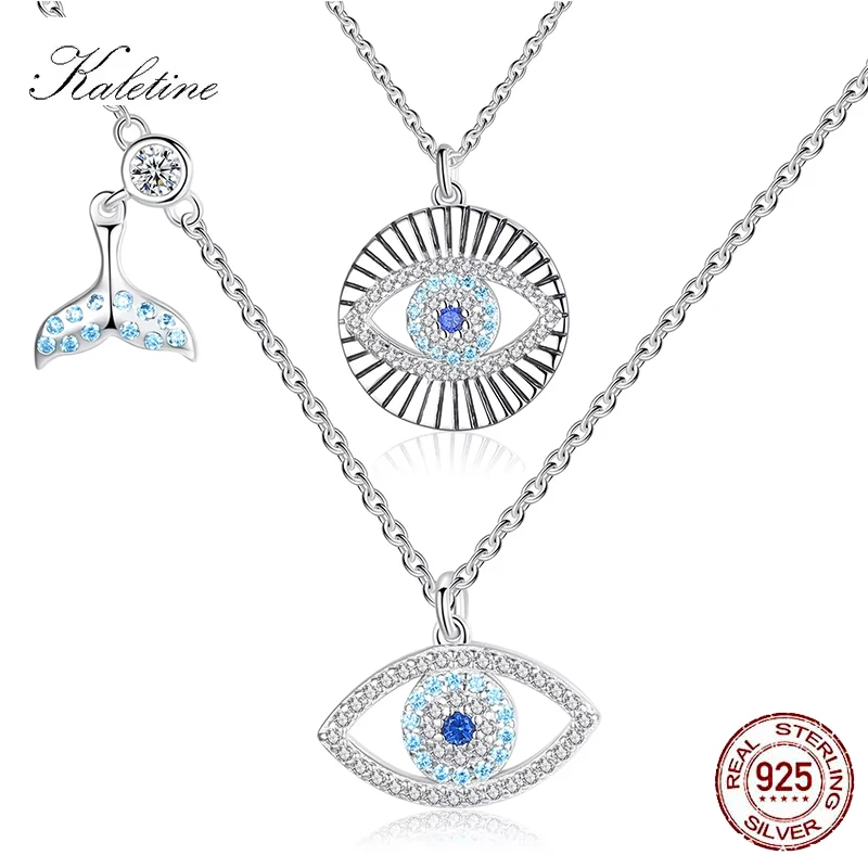 Фото Ожерелье KALETINE Lucky Blue Eye из стерлингового серебра 925 пробы с подвеской в виде синего глаза, колье-чокер с подвесками в виде рыбьего хвоста, ювелирное украшение, подарок для женщин и мужчин №1