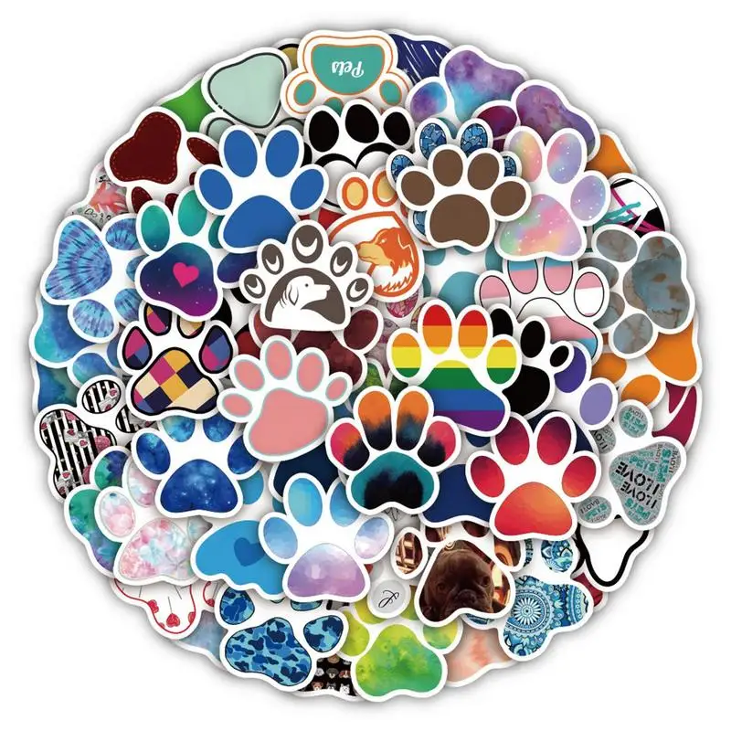 

50 PCS Paw Stickers Dog Paw Print Cartoon Cute Decals Graffiti Waterproof Stickers For Water Bottle Luggage Computer Laptop