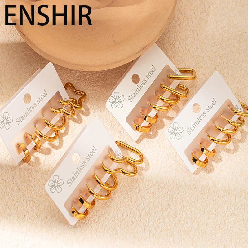 ENSHIR Комплект Женских Серег Из Нержавеющей Стали 316L 6 Шт. Нерегулярные Полые