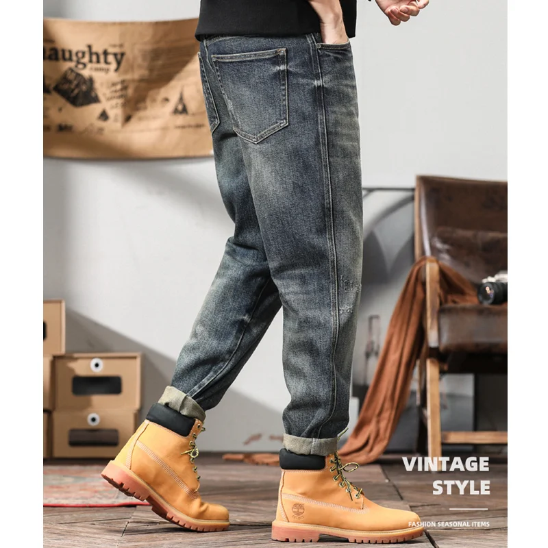 Men's Wear Vintage Loose Blue Large Jeans 2022 Autumn and Winter New Pattern Fashion Versatile Straight Cylinder Trousers Female