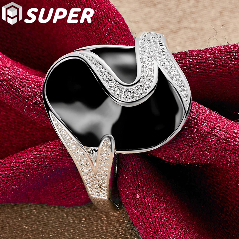 

925 Sterling Silver AAA zircon epoxy black Ring Man For Women Fashion Wedding Engagement Party Gift Charm Jewelry