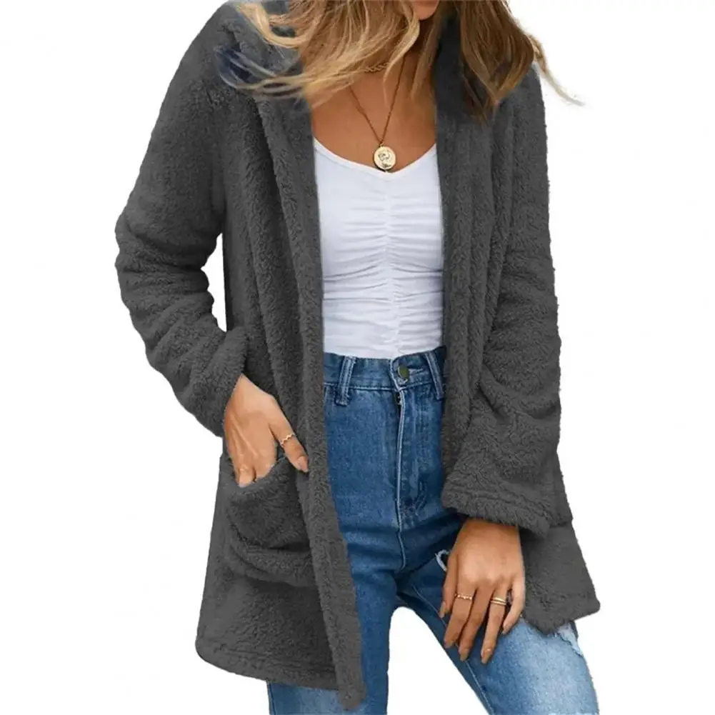

Thick Plush Women Coat Cozy Stylish Women's Winter Coat with Soft Plush Long Sleeves Convenient Pockets for Cold Weather Women
