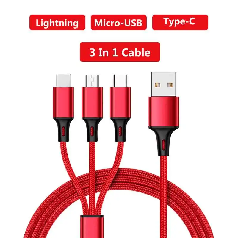 

YouYaeMi 3 in 1 USB Type C Cable Fast Charging Cable USB Cable For iPhone Samsung Xiaomi Micro USB Lightning Cable Charger