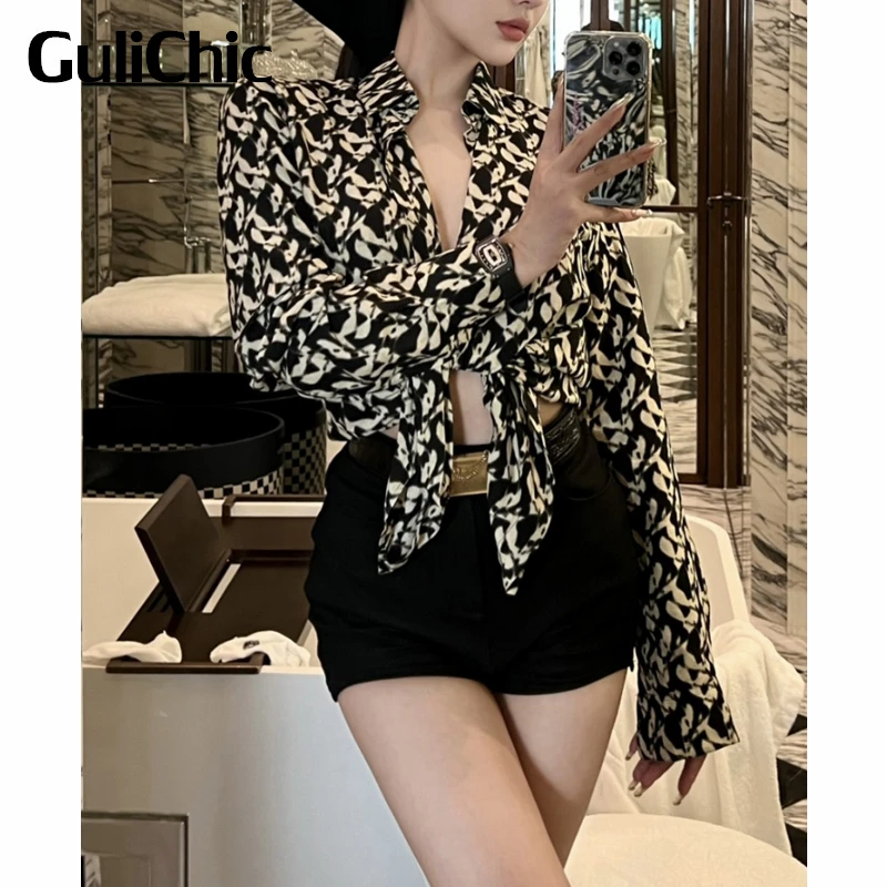 

5,11 GuliChic Женская винтажная темпераментная Скрытая двубортная Повседневная Удобная Шелковая Рубашка с длинным рукавом