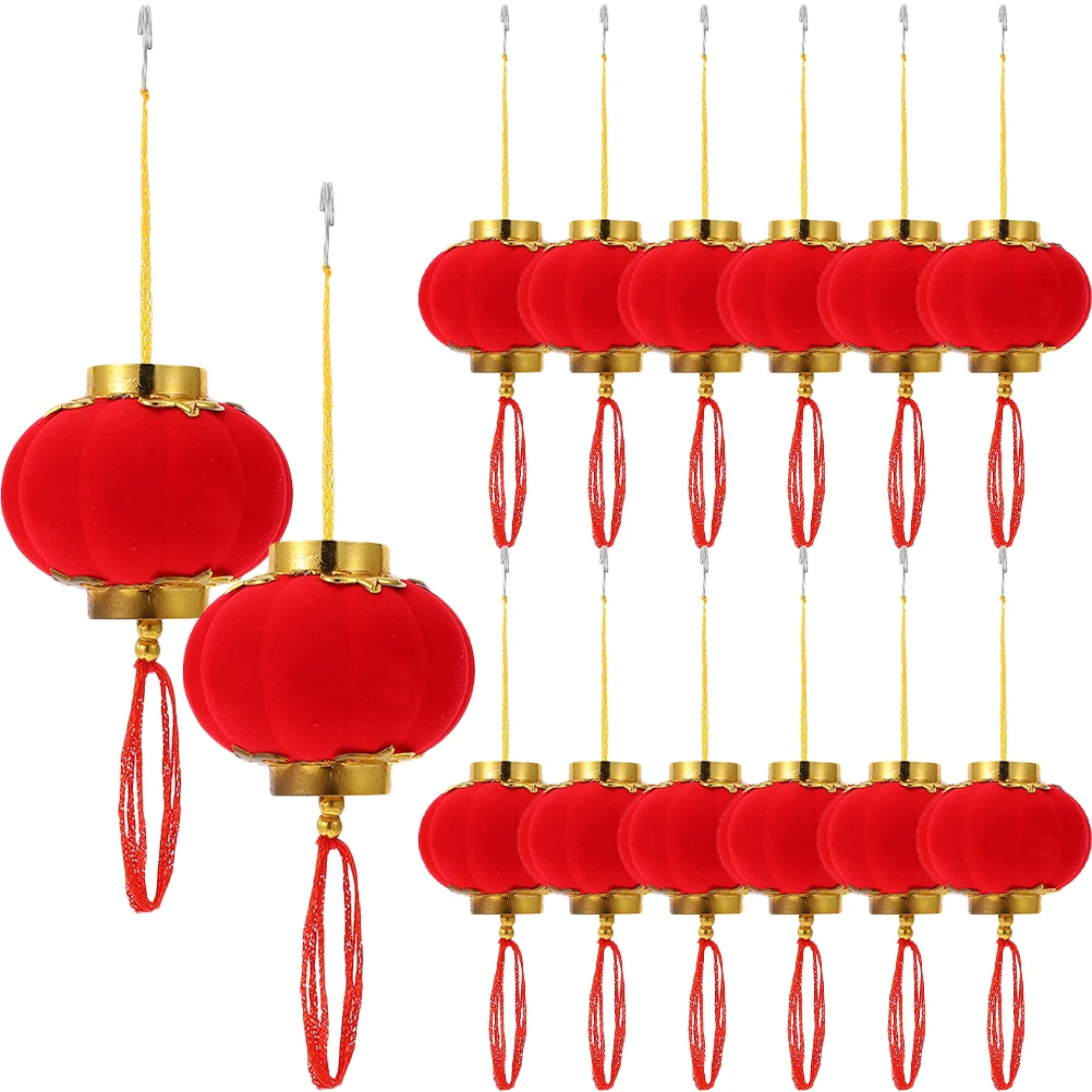 

16 Pcs New Year Lantern Ornaments Chinese Decor Party Decorations Door Years Happy Flocking Cloth Tree Hanging Outdoor