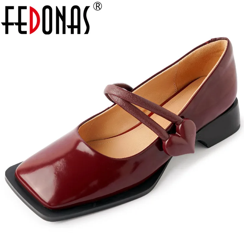 

FEDONAS Spring Summer Women Pumps Elegant Vintage Square Toe Thick Heels Genuine Leather Mary Janes Shoes Woman Party Wedding