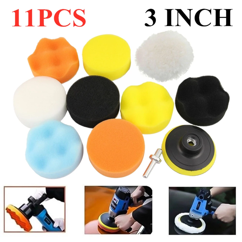 

11PC 3 Inch Buffing Pads Polishing Buffer Tool Set For Car Polisher Drill Sponge Kit Set Waxing Foam Power Tool Accessories