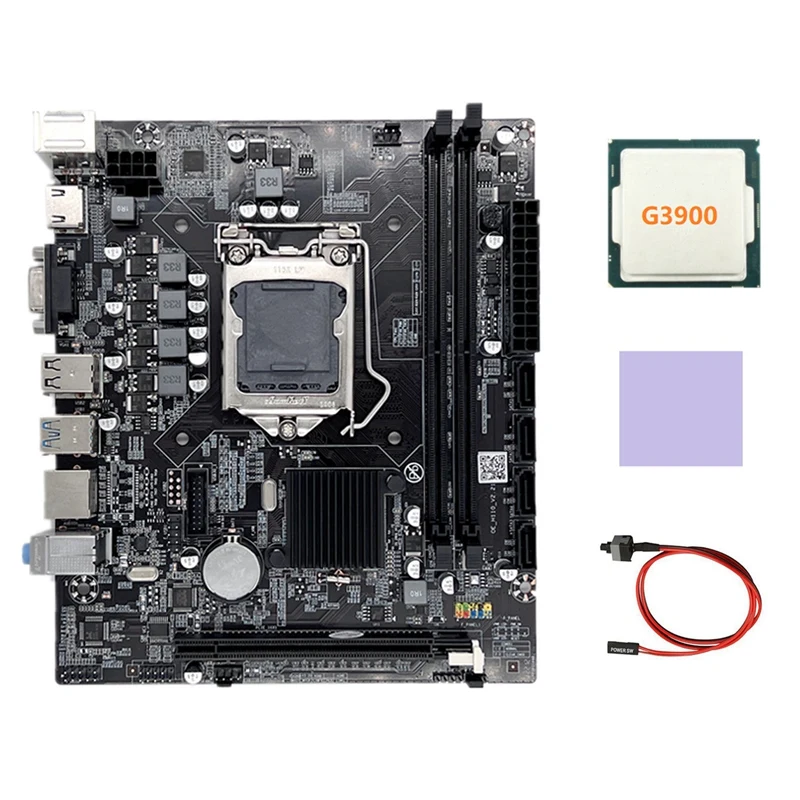 

H110 Computer Motherboard LGA1151 Supports Celeron G3900 G3930 Series CPU With G3900 CPU+Thermal Pad+Switch Cable