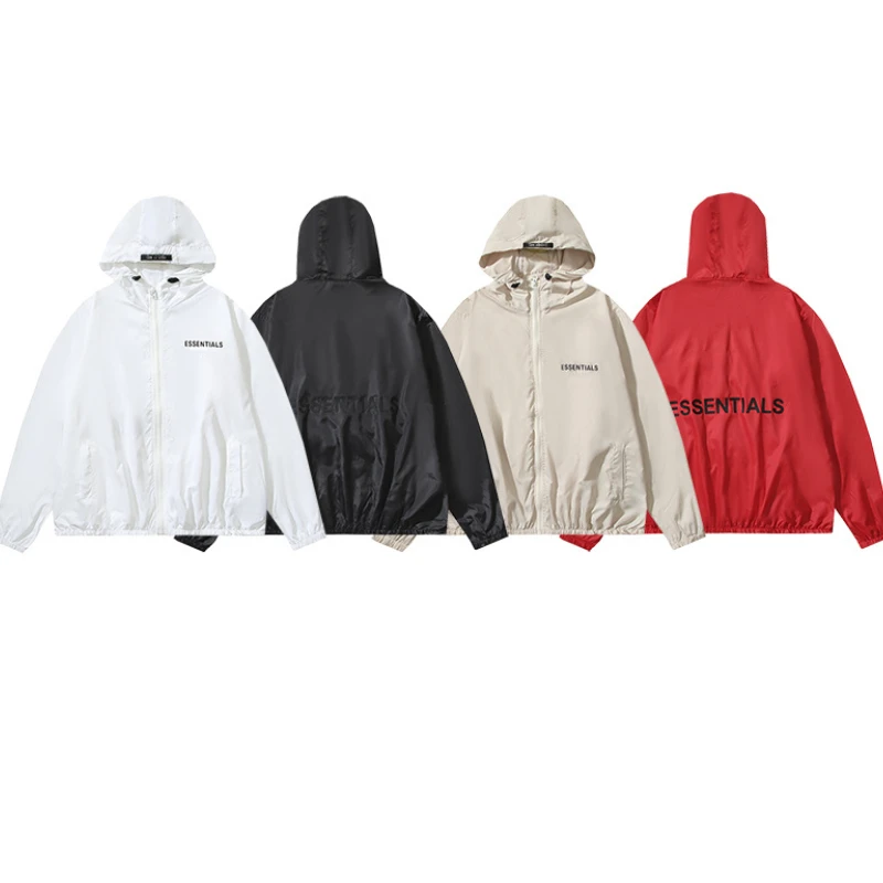 

Essentials Sunscreen Suit 3D Letters Outdoor Sports Cycling Suit Men's and Women's Loose Hooded Trench Coat Jacket Summer Coat