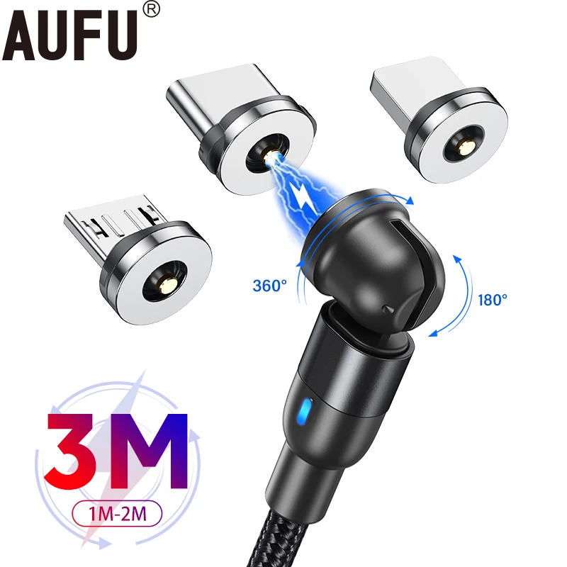 Магнитный зарядный кабель AUFU, USB кабель Micro Type C, магнитное зарядное устройство, нейлоновый плетеный шнур, мобильный телефон кабель для iPhone, Samsung