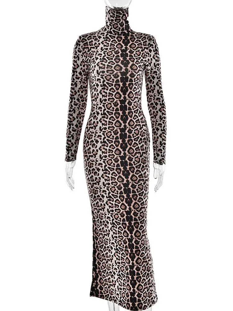 GACVGA сексуальное платье макси с леопардовым принтом и длинными рукавами для