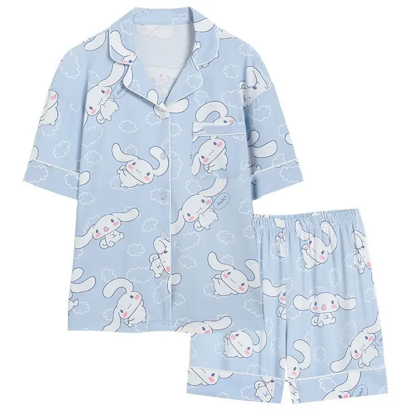 

Kawaii Sanriod Anime Hobby Cinnamoroll My Melody Women's Spring and Autumn Pure Cotton Cardigan Home Service Set Pajamas