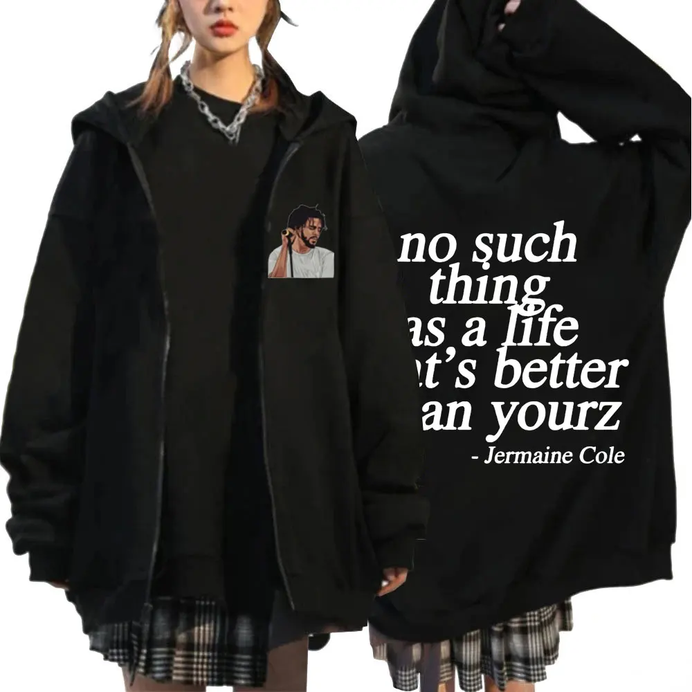 

J Cole Dreamville Love Yourz Lyrics Print Zip Up Hoodies Fashion Casual Zipper Sweatshirt Men Women Oversized Hip Hop Streetwear