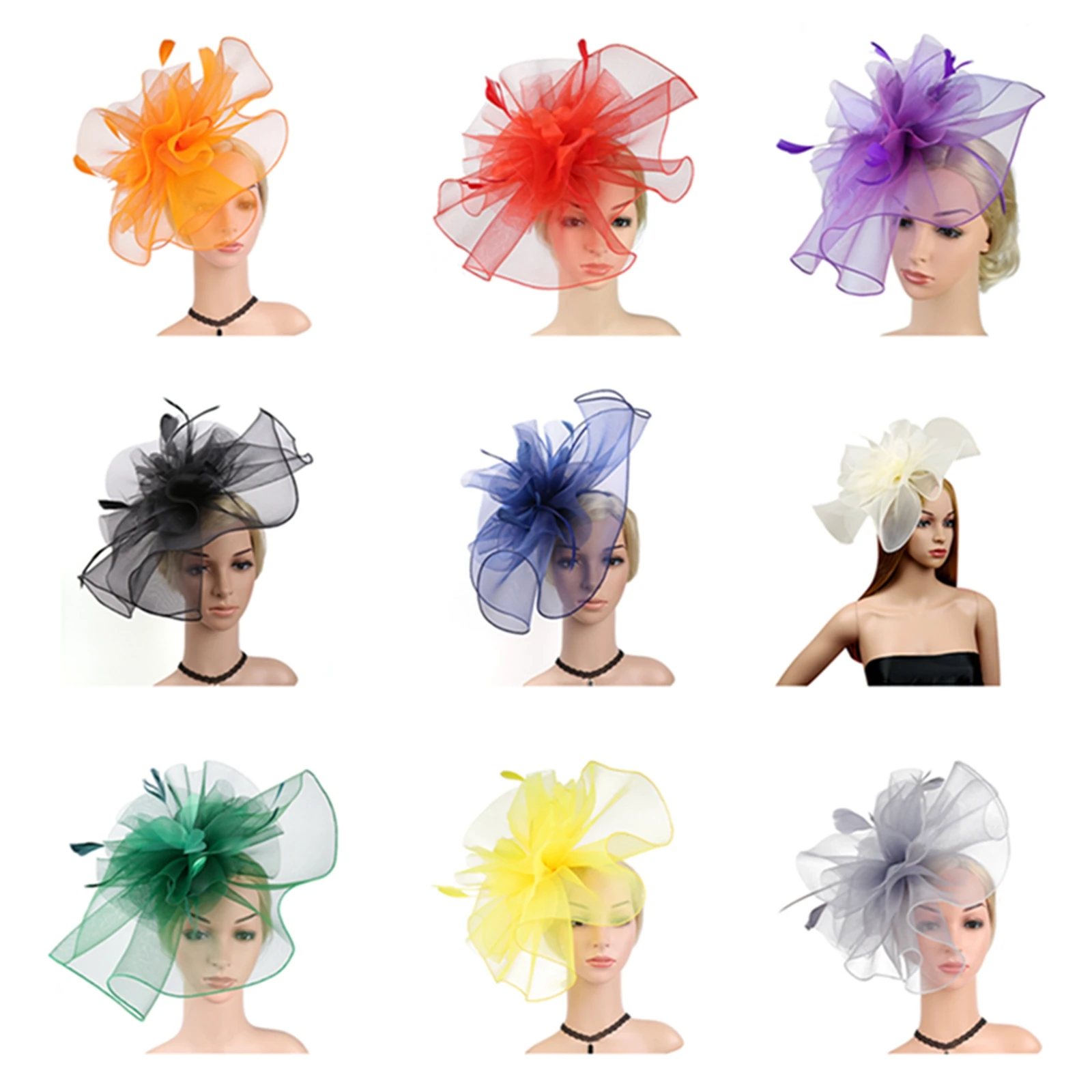 

9 Colors Ladies Fascinators Hat Vintage Elegant Feather Veil Mesh Tea Party Prom Headband Wedding Cocktail Party Headgear