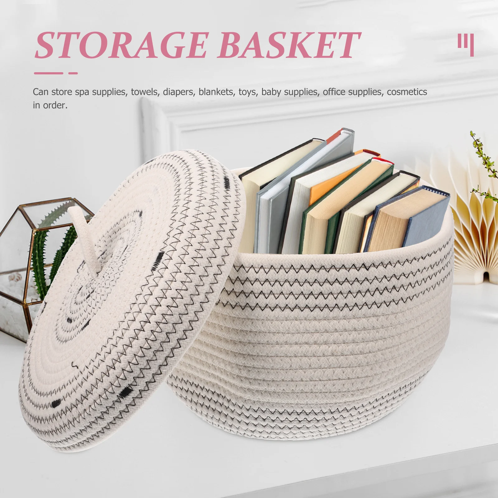 

Basket Baskets Woven Storage Rope Cotton Lidded Decorative Hamper Clothes Nursery Organizinground Lidjute Bin Cover Potcontainer
