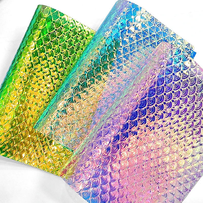 

Mermaid Scale Glitter Holographic Embossed Texture PVC Faux Leather Fabric for Handbags Shoes Earrings DIY Crafts 30x135cm