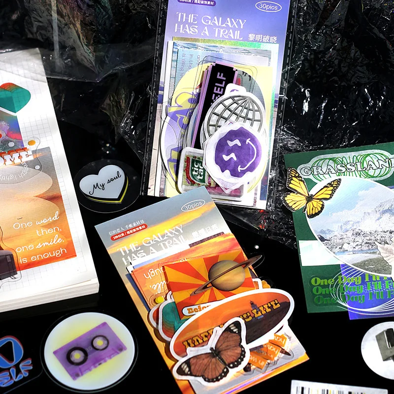 

30pcs/lot Memo Pads Material Paper The galaxy has a trail Junk Journal Scrapbooking Cards Retro Background Decoration Paper