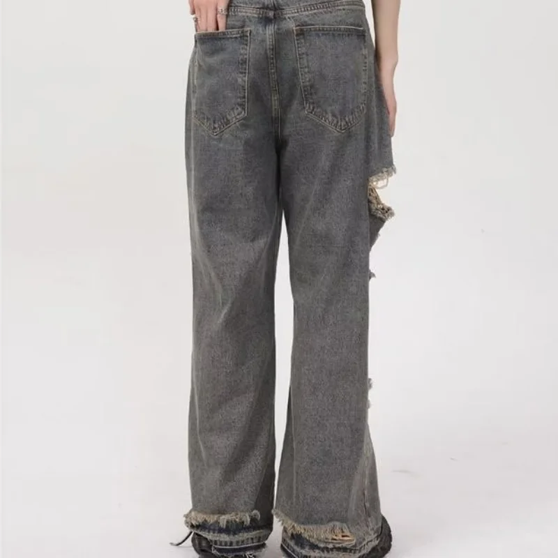 DEEPTOWN Ripped Punk Jeans Loose Casual Streetwear Distressed Denim Trousers Male Cowboy Pants Man Vintage Retro Hip Hop Hole