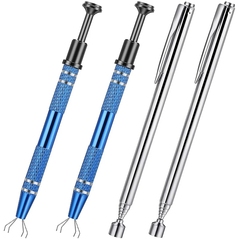 

4Pcs Magnetic Telescoping Pick-Up Tool With 4 Prongs IC Chips Metal Grabber Claw Pickup Electronic Component Catcher