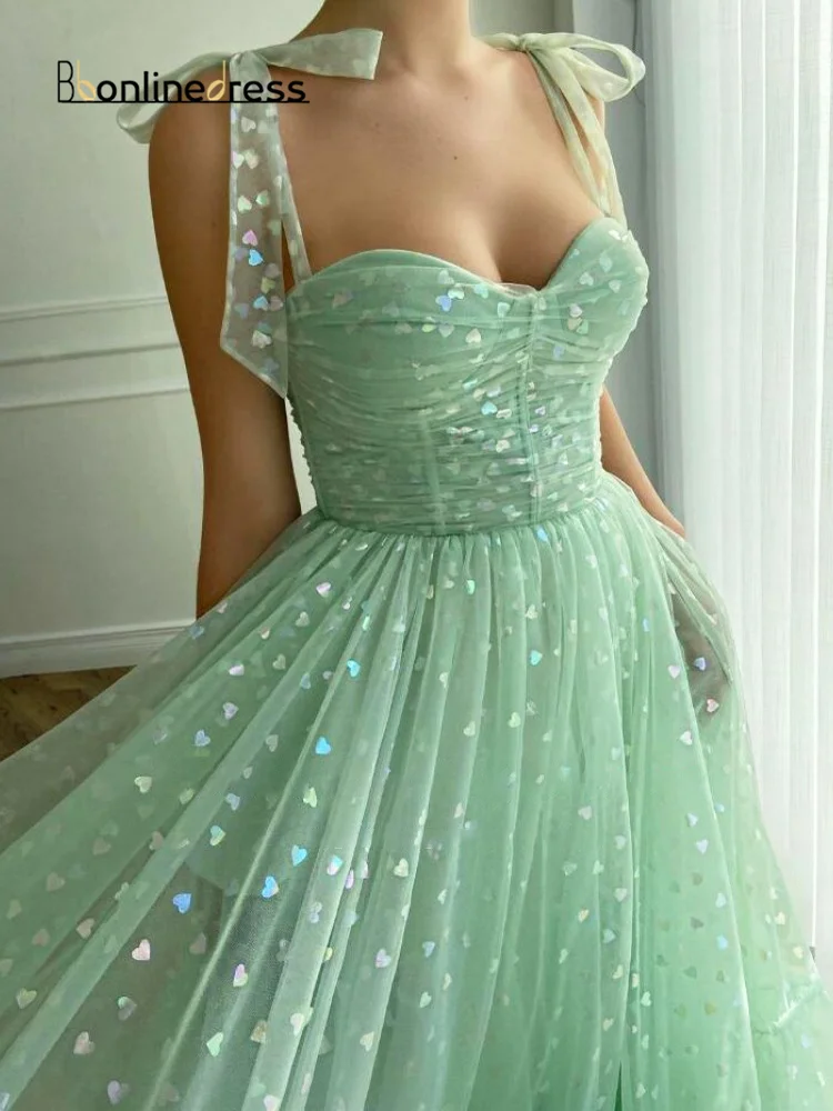 Bbonlinedress платье на тонких бретельках для выпускного вечера с бантом зеленое
